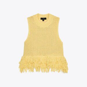 Zara NWOT Fringed Checkered Knit Top Yellow 4331/027